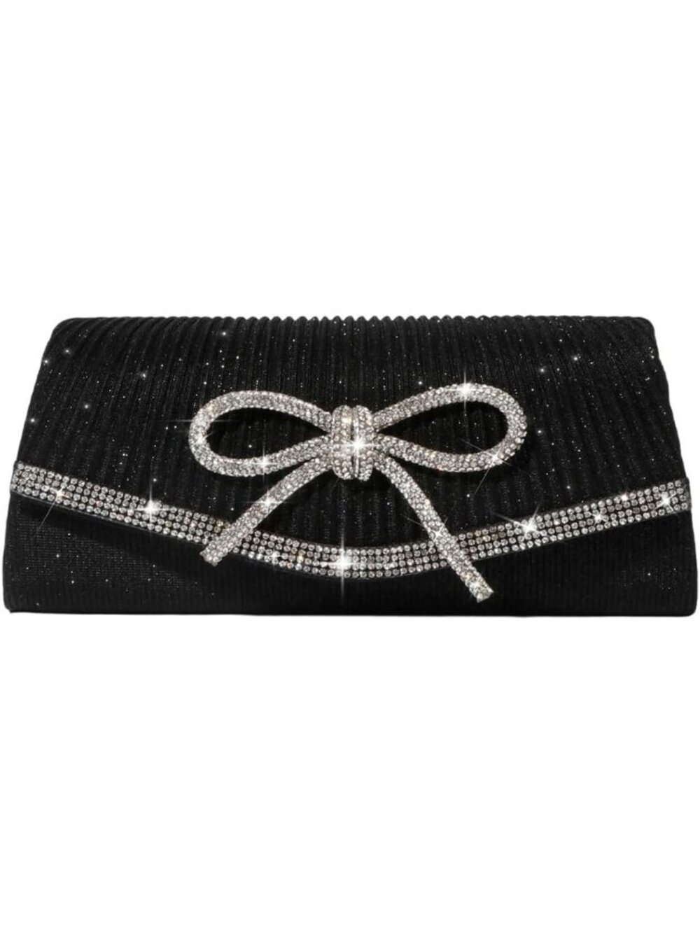 Women's Black Sparkly Bow Rhinestone Clutch Purse Glitter Evening Bag